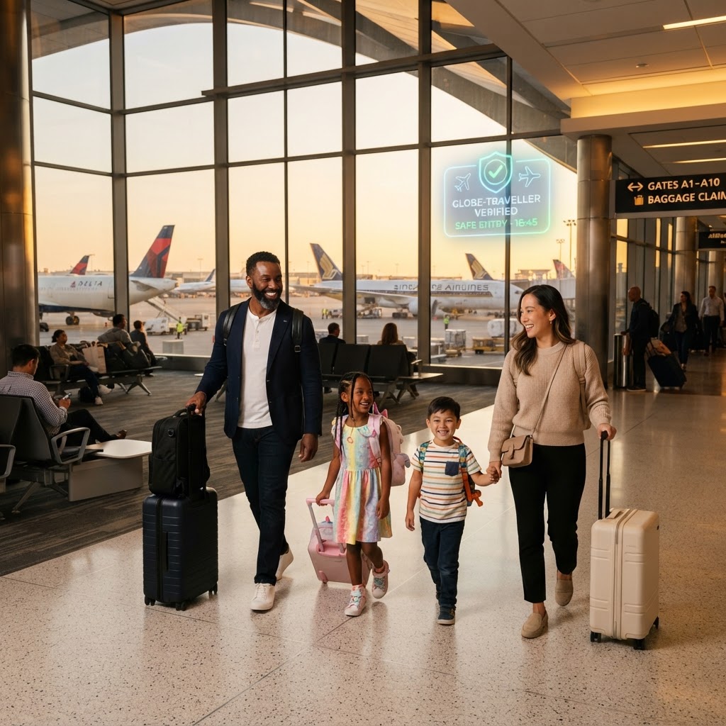 Diverse family arriving at airport